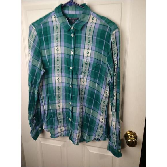 American Eagle Outfitters Woman M Shirt Green Plaid Collared Front Button - Picture 2 of 9